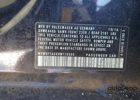 2017 Volkswagen Golf R from USA, damaged, VIN WVWVF7AUXHW110660